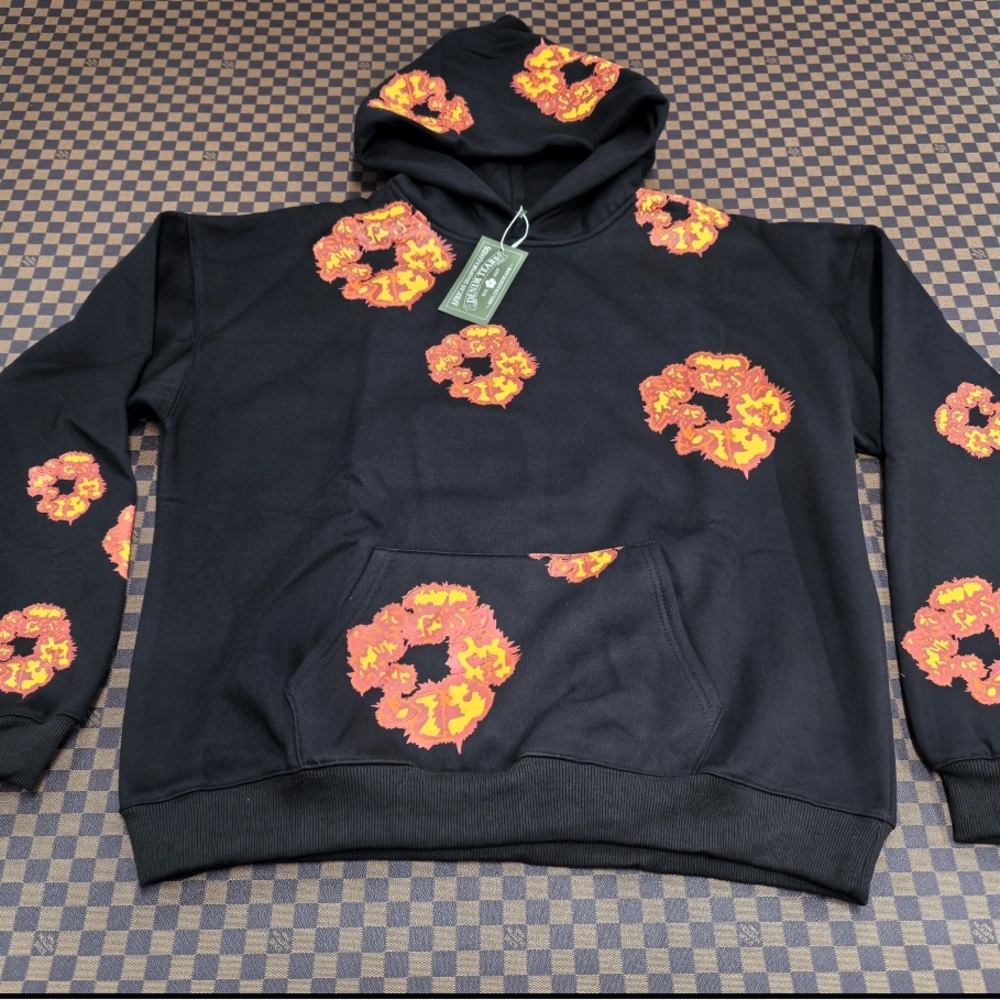 Black Hoodie with Orange Floral Design All sizes